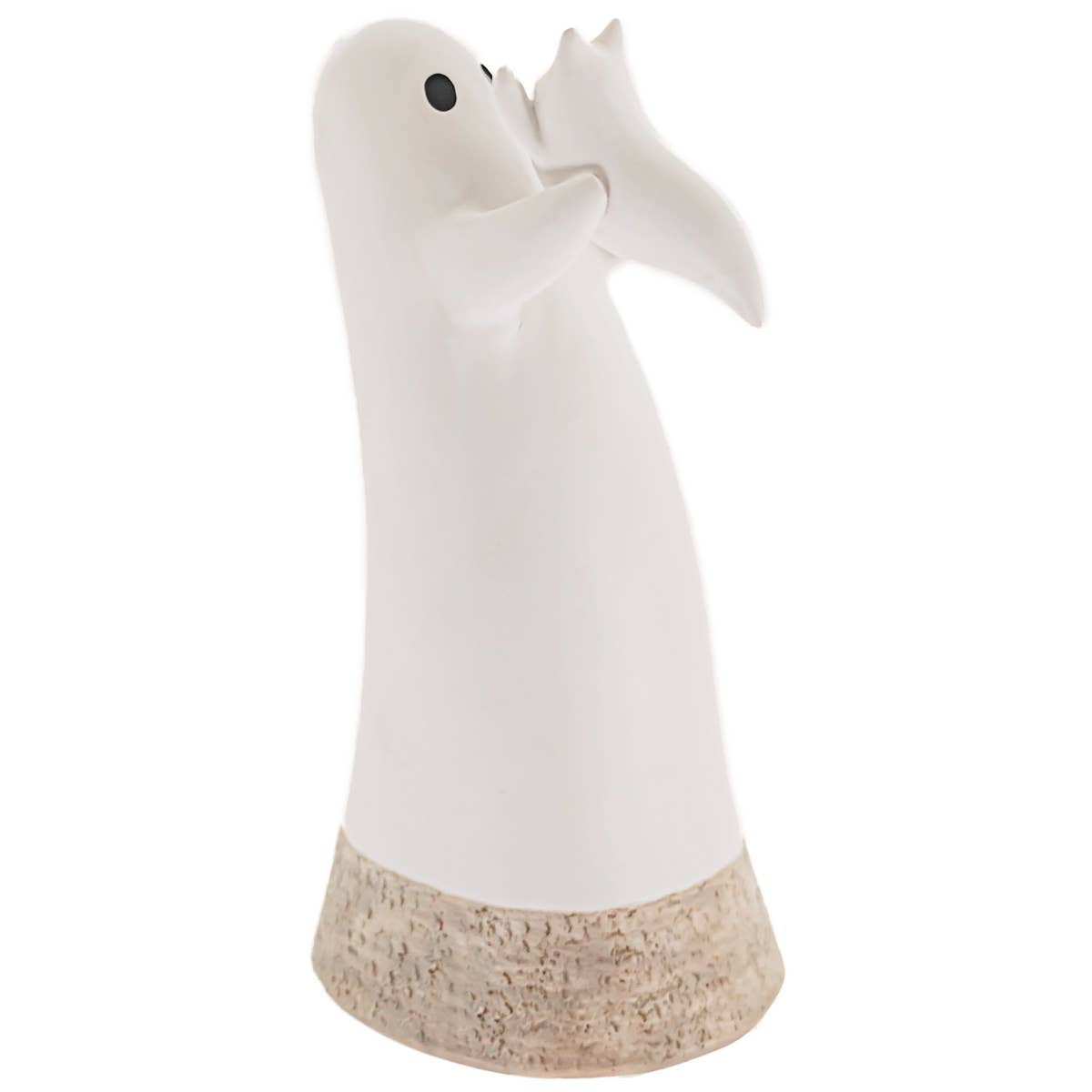White ceramic figure with a textured base on a white background