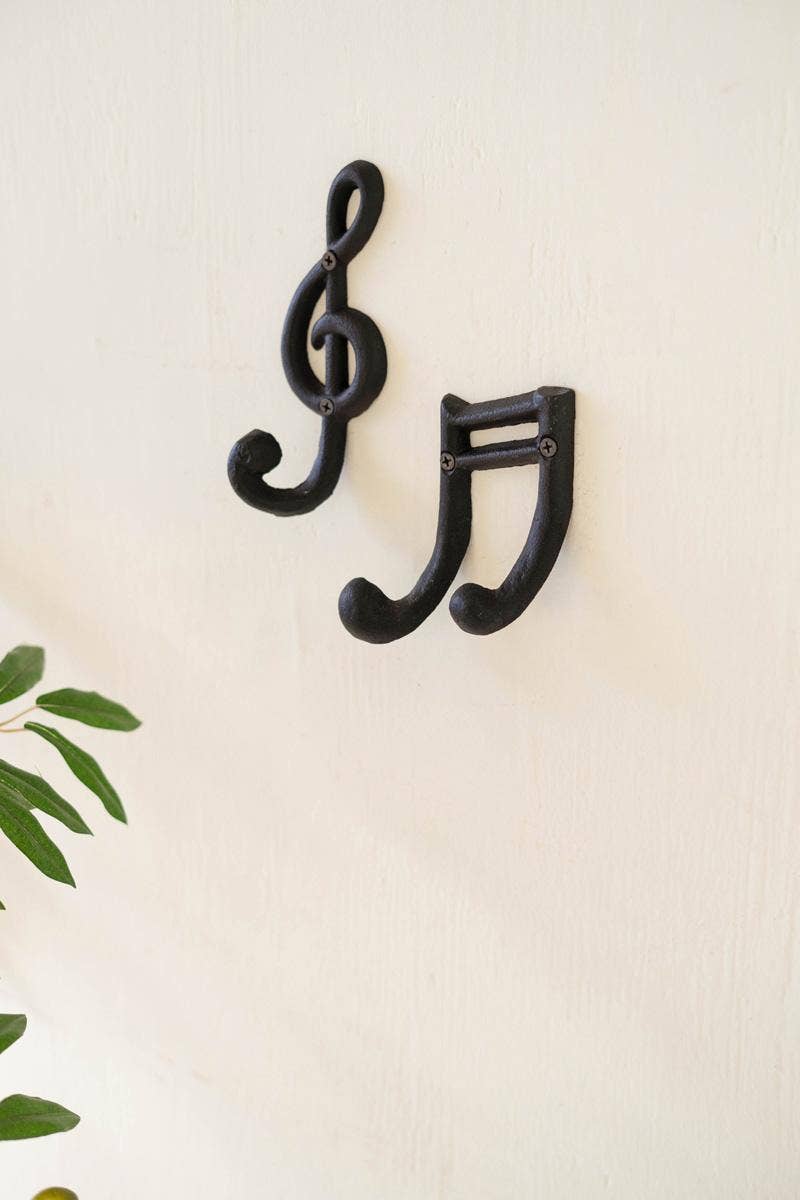 Cast Iron Musical Note Hooks-Set of 2