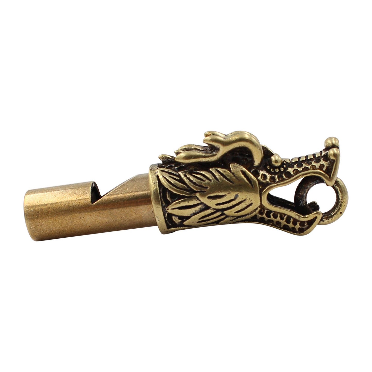 Bronze dragon-shaped whistle on a white background