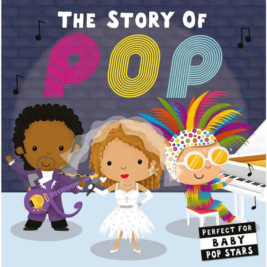 Book cover of 'The Story of Pop' with cartoon characters and colorful text.