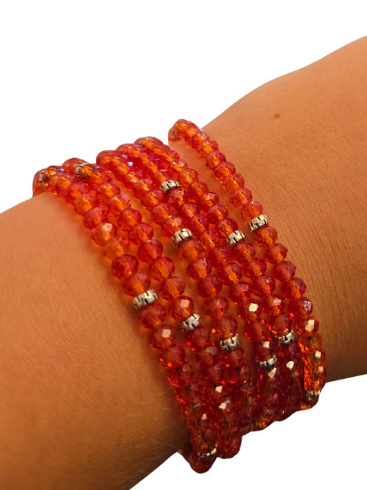 Mini Crystal Bracelet w/Silver Accent - Deep Orange
