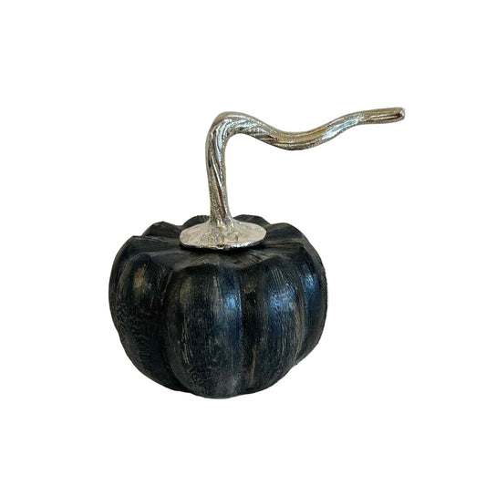 Black Wooden Pumpkin with Silver Stem