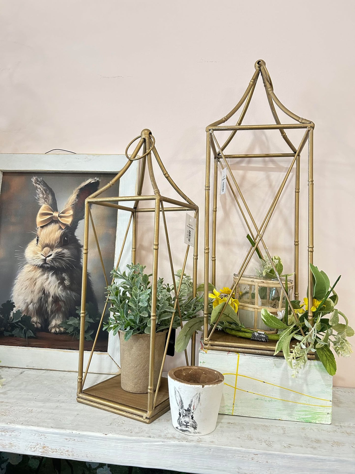 Distressed Golden Lantern Lg