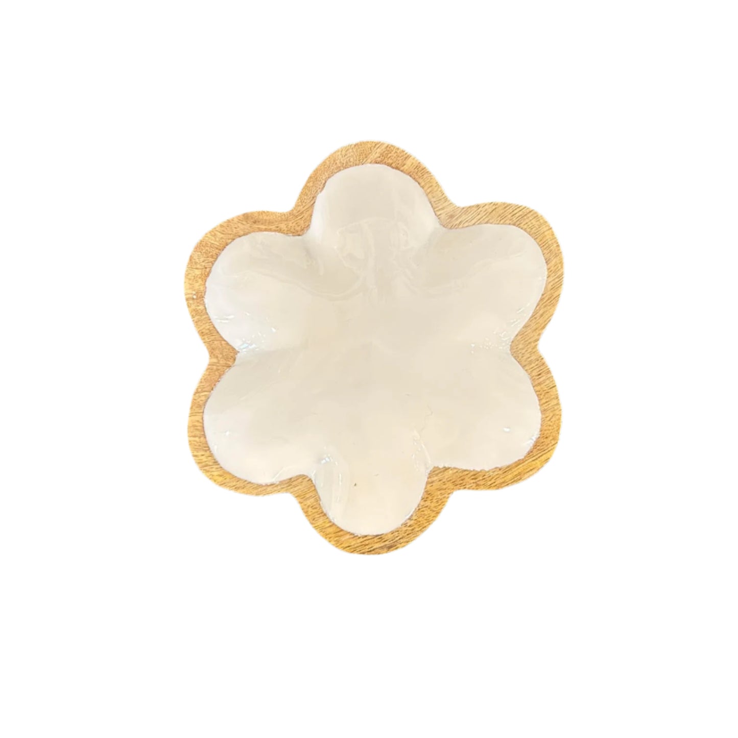 White Enamel and Wood Flower Tray