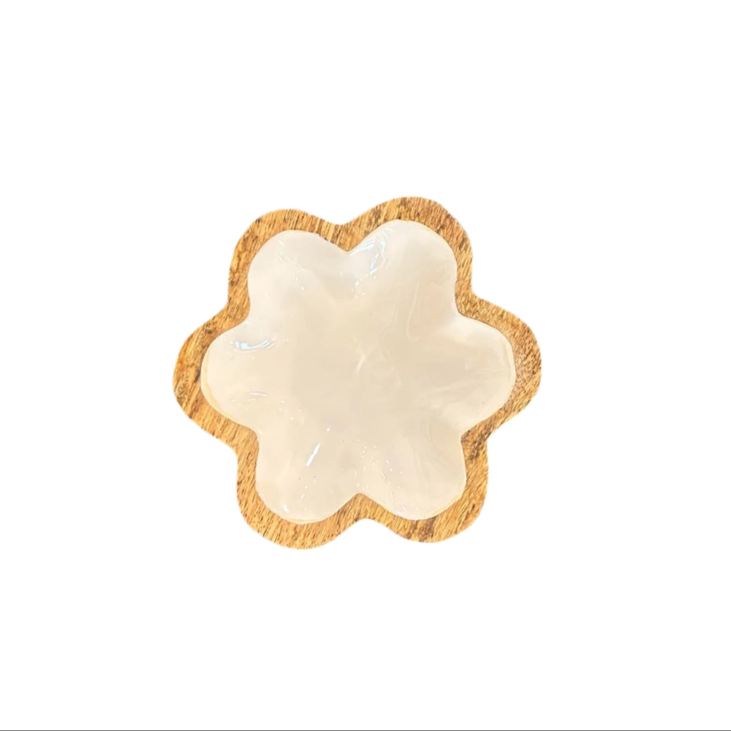 White Enamel and Wood Flower Tray