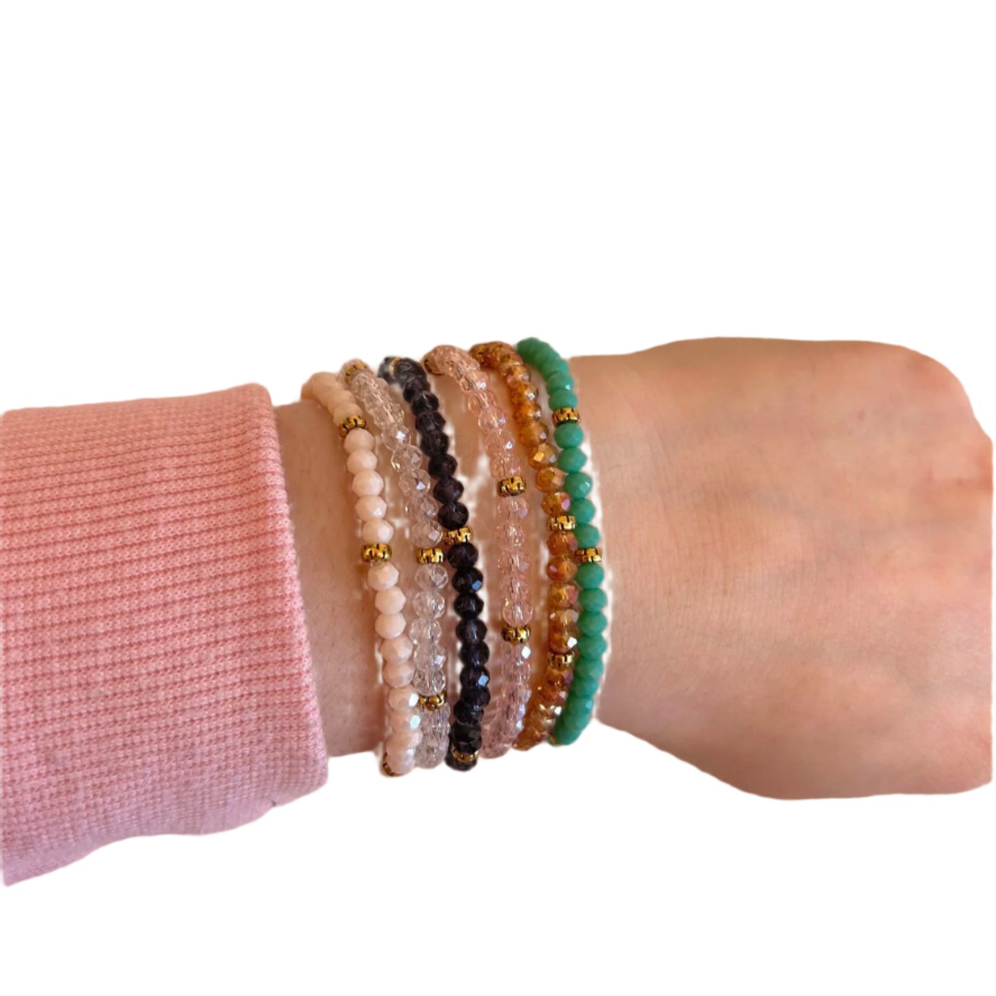 Mini Crystal Bracelet w/ Gold Accent- Light Pink