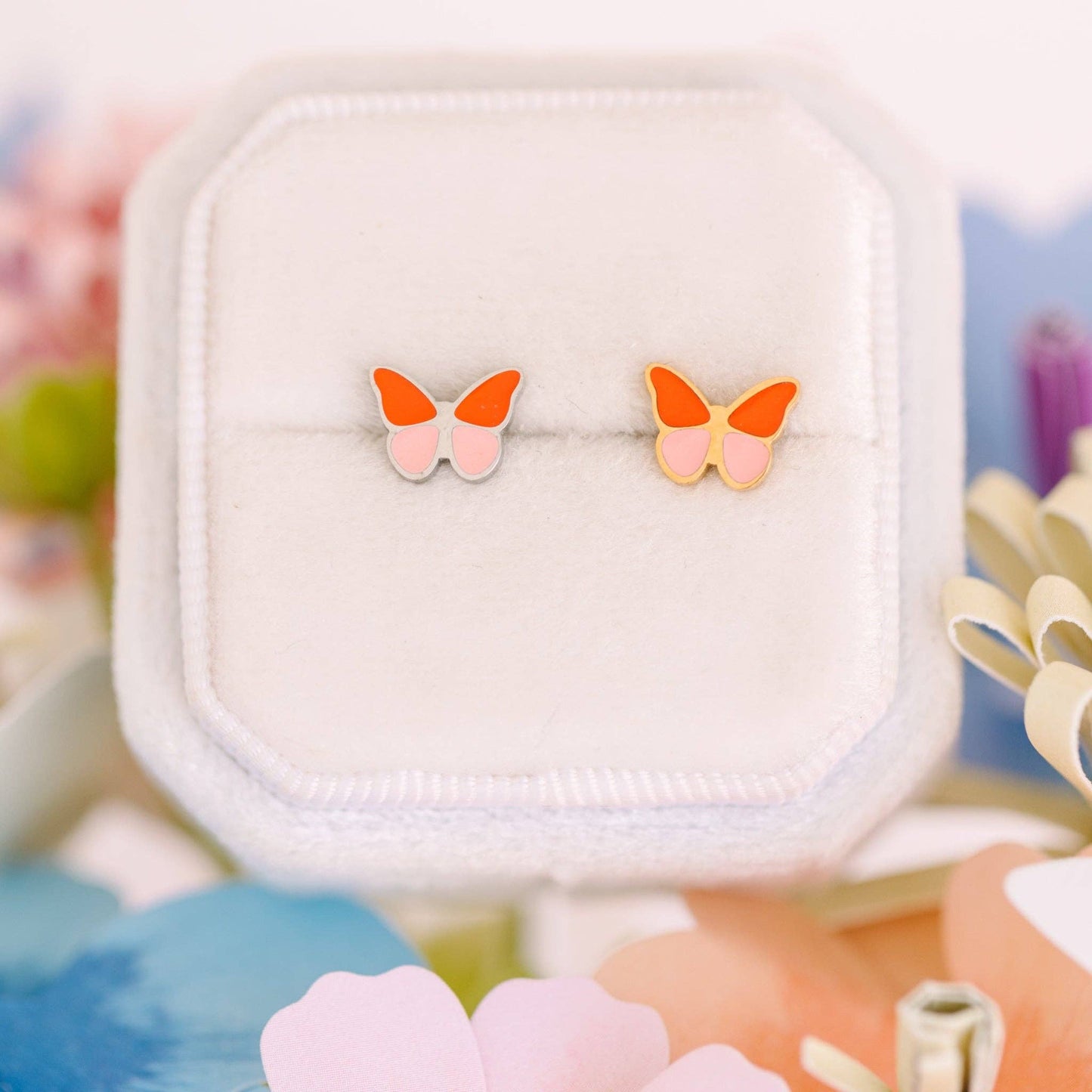 Pierced Co. Flatback Earrings-Silver Butterfly Colorblock