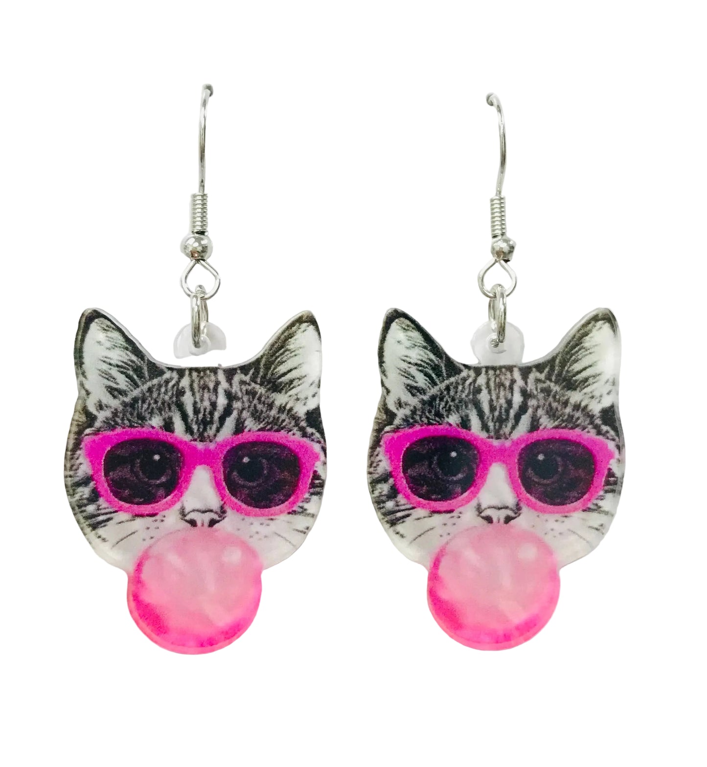 Acrylic Bubble Gum Cat Earrings