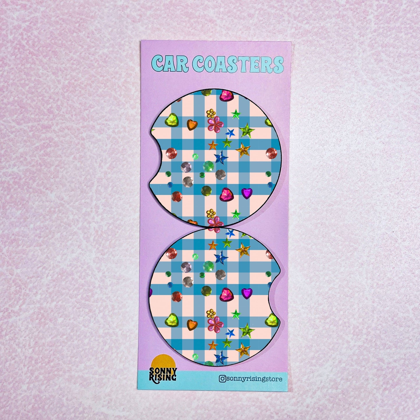 Whimsy Sequin Pattern Car Coasters, Set of 2