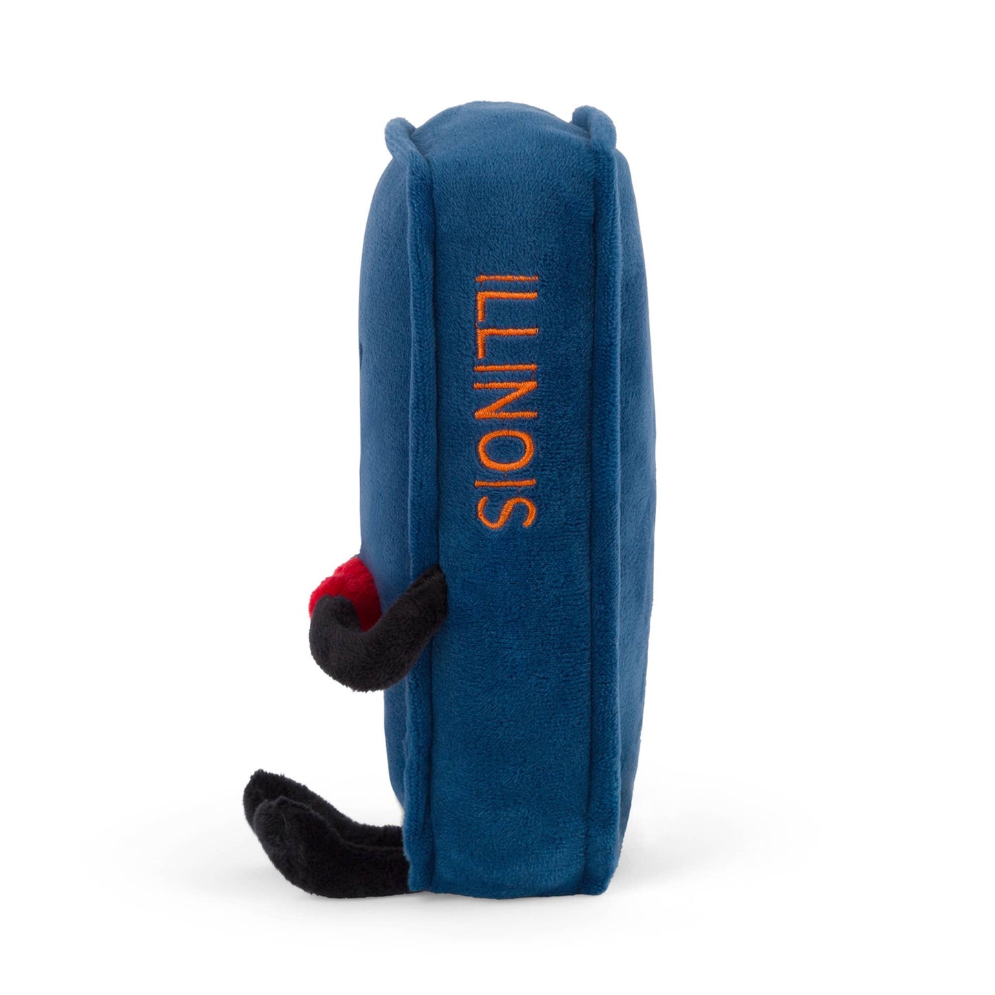 Blue plush toy with 'ILLINOIS' text on a white background