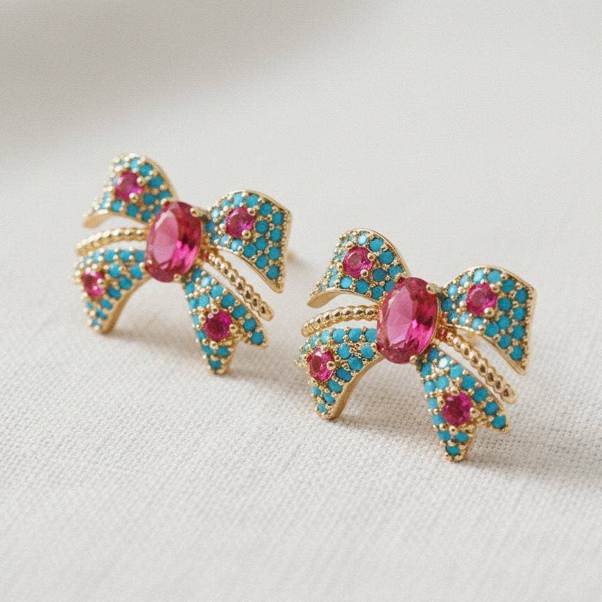 Blythe-Colorful Zircon and Bow Dangle Earrings