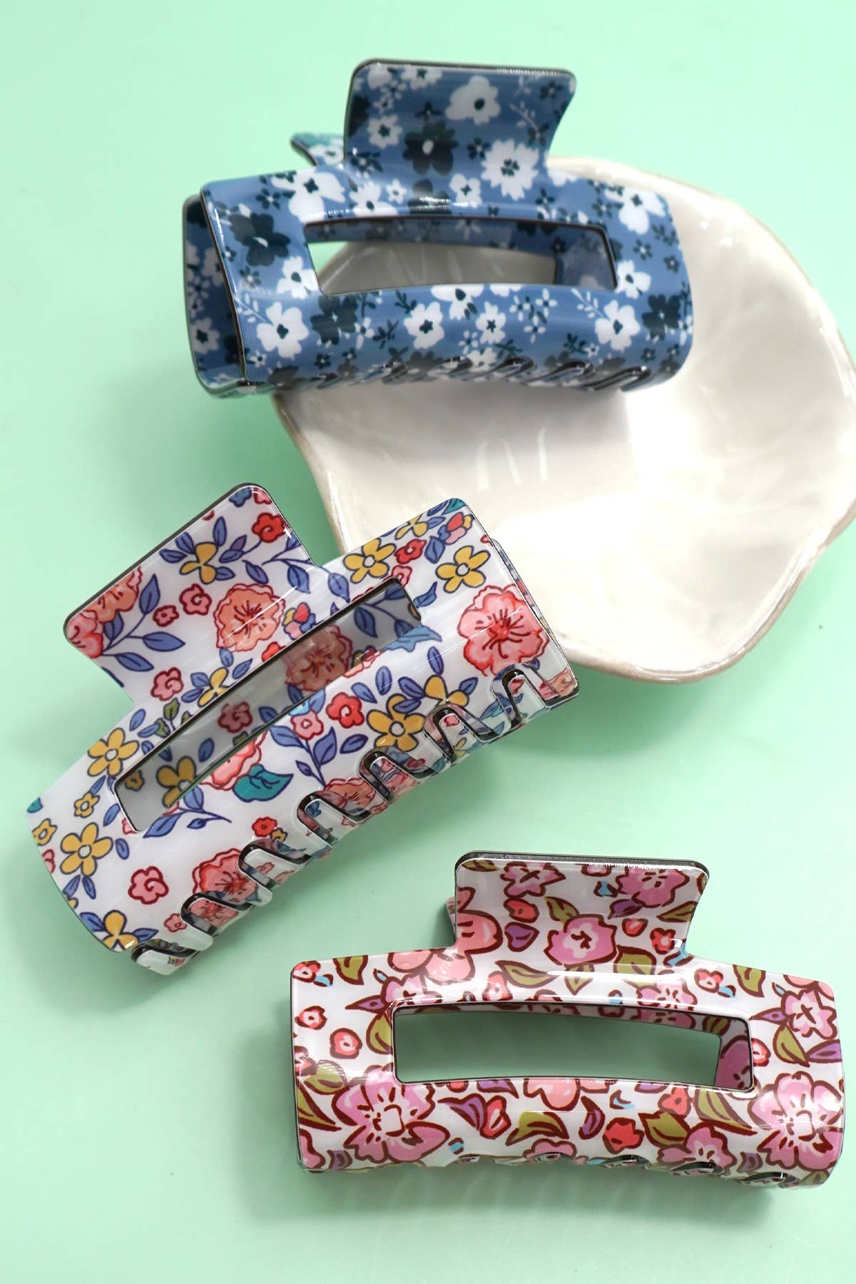 Floral Rectangle Hair Claw Clips