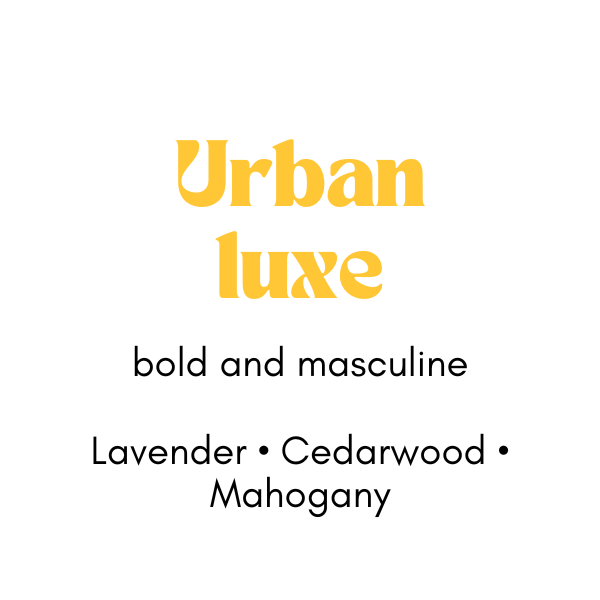 Scent description for Urban Luxe- Bold and masculine. Lavender, cedarwood, mahogany