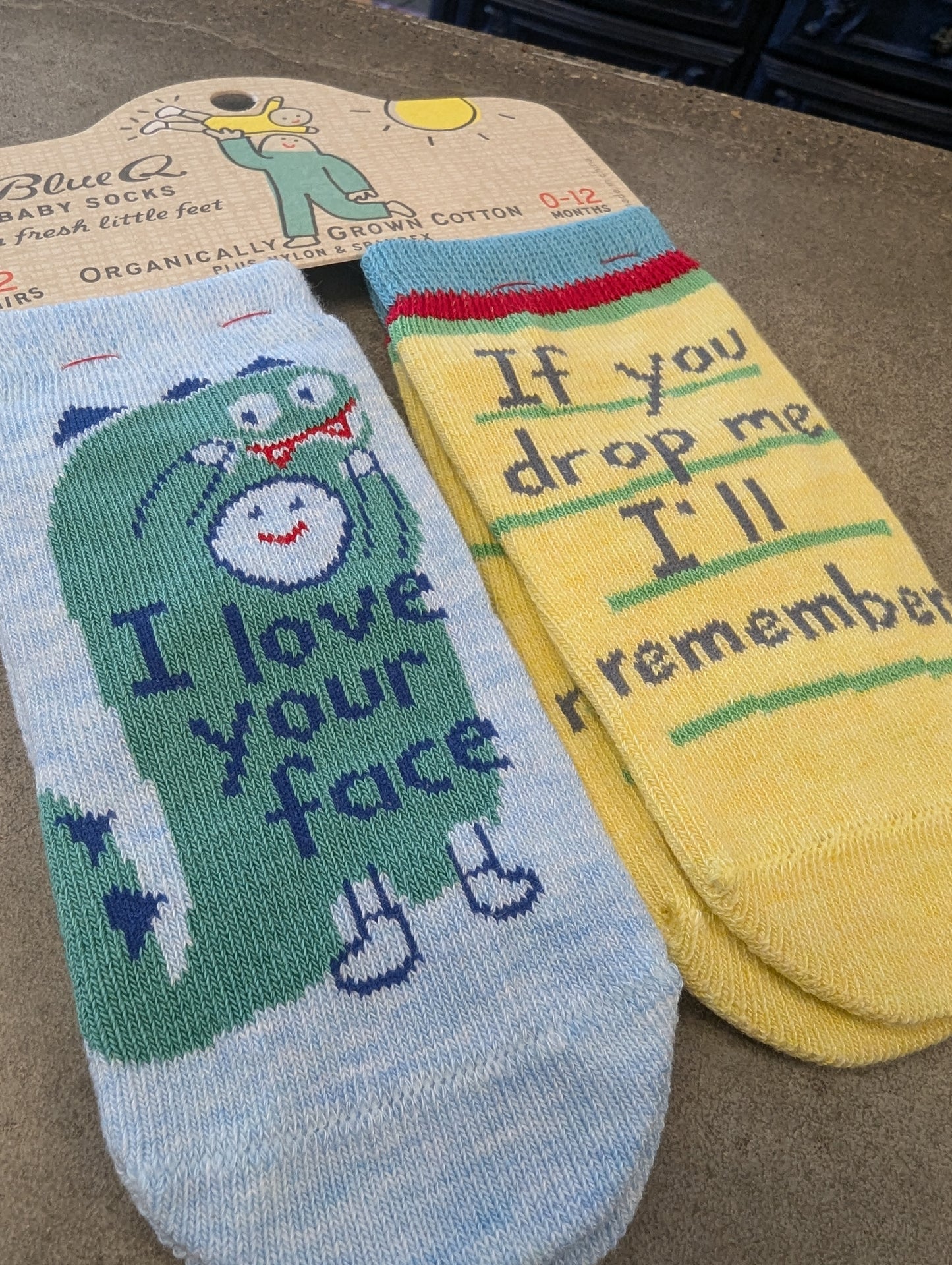 Blue Q Baby Socks- Your Face/Drop Me