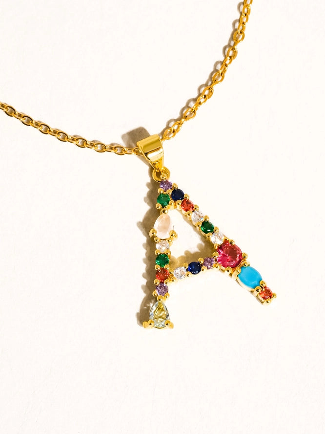 Salomé 18K Gold Colorful Cz Initial Necklace