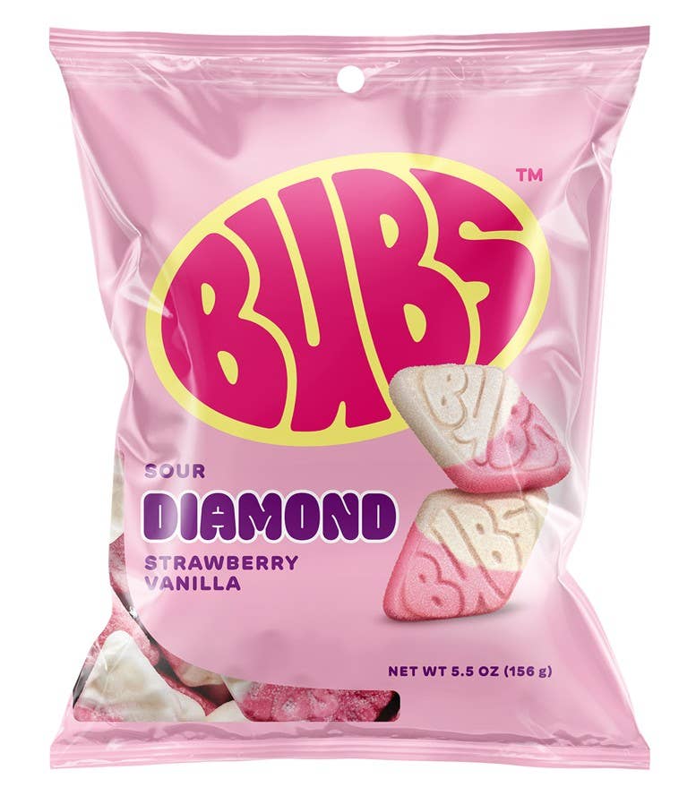 Bubs Sour Diamond Strawberry Vanilla 5.5oz Bag, 8ct