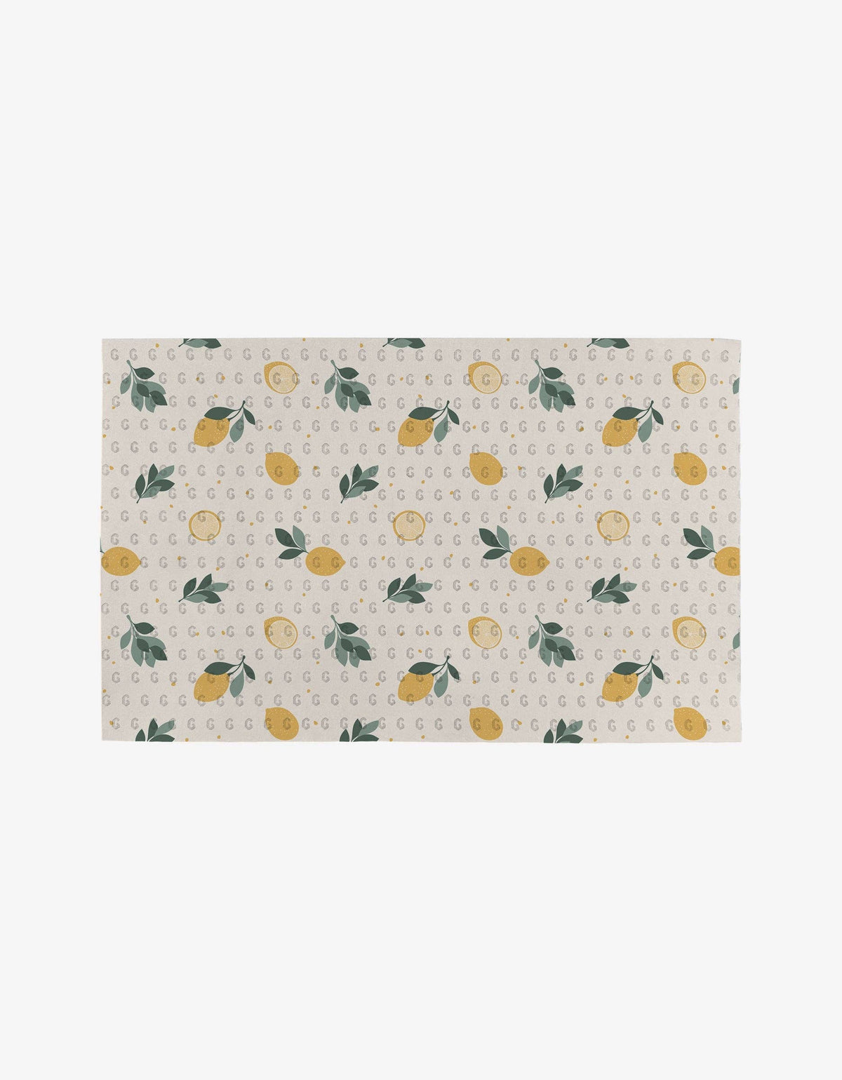 Fabric with lemon and leaf pattern on a beige background