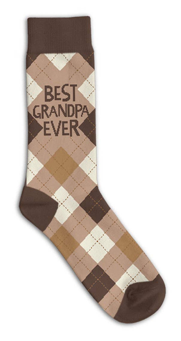Sock with 'Best Grandpa Ever' text on a checkered pattern