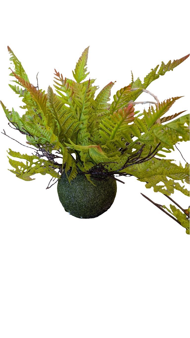 Faux Kokedama Ball with Ferns
