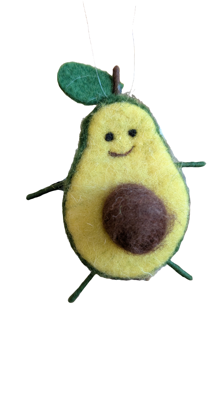 Smiling Avocado Felted Ornament