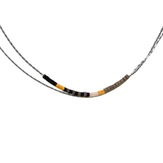 Silver Two Row Chain with Black Beads Necklace