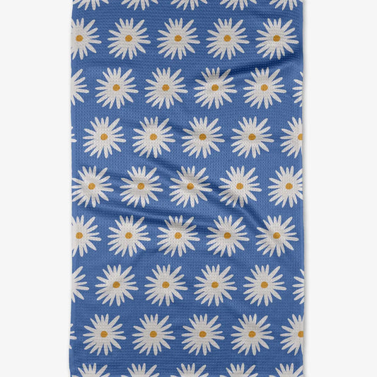 Geometry Tea Towel-Blue Daisies