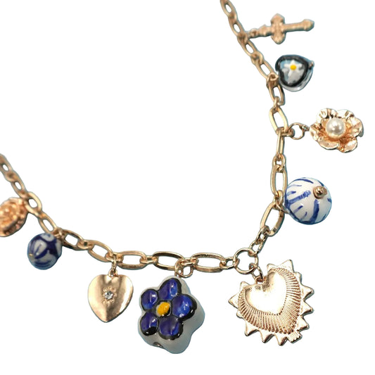 Blue Ceramic Porcelain Charm Necklace
