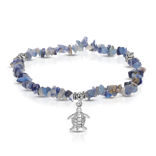 Anklet-Denim Sodalite Rock Chip with Turtle Charm