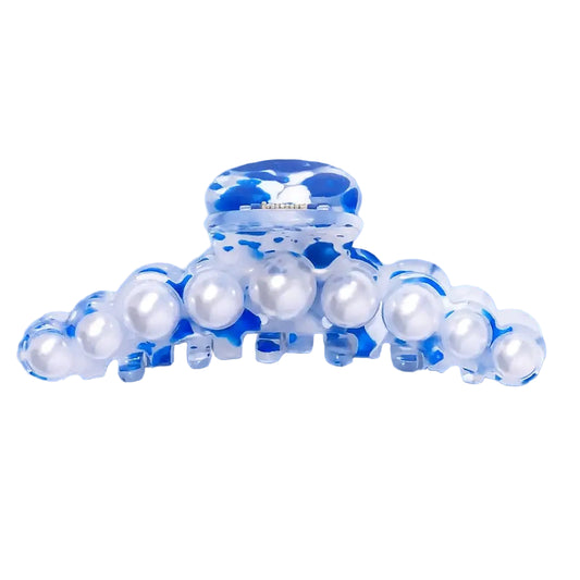 Blue and White Splatter Claw Clip
