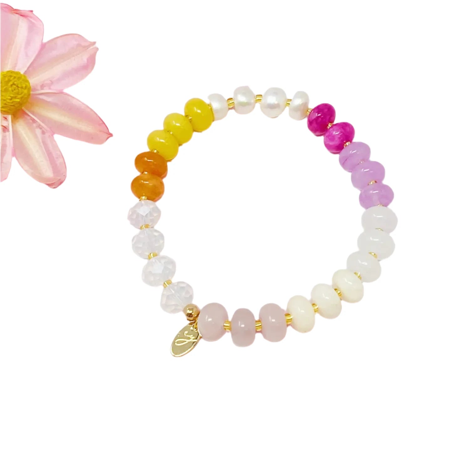 Candy Baubles Semi-Precious Stretch Bracelet-Blush