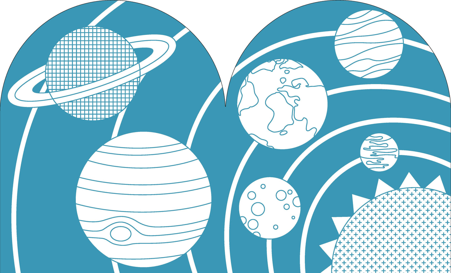 Illustrations of planets on a blue background