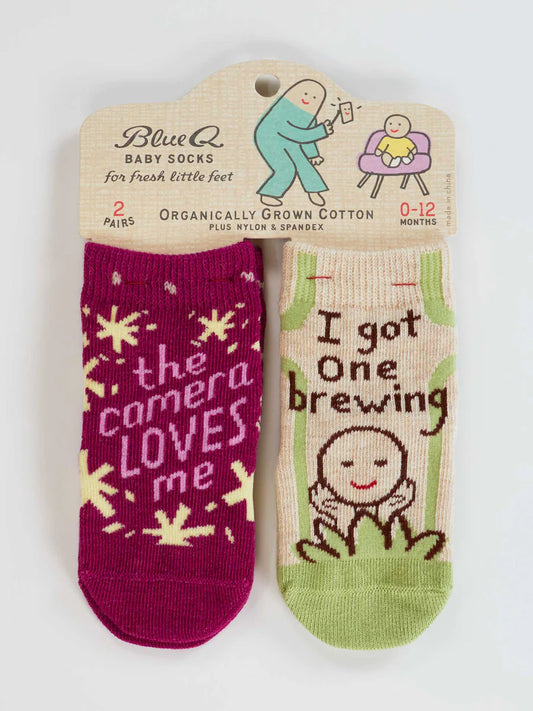 Blue Q Baby Socks- Camera/ Brewing