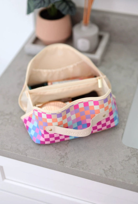 Happy Checkered Hold All Makeup Bag