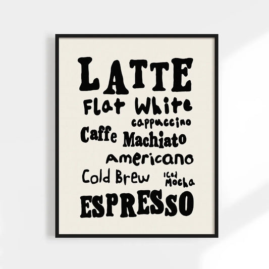 Coffee Menu Print 8x10