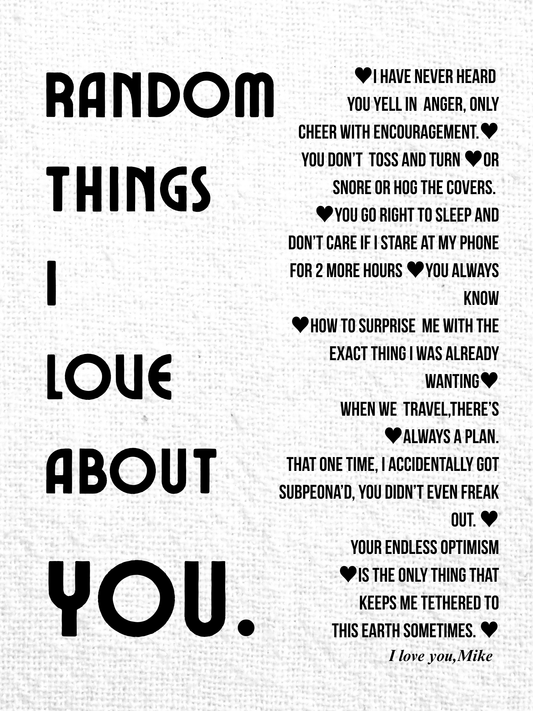 Customizable Print- Things I Love About You