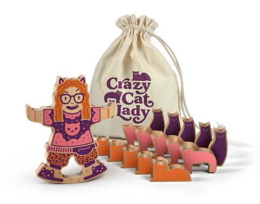 Crazy cat lady wooden stacking game