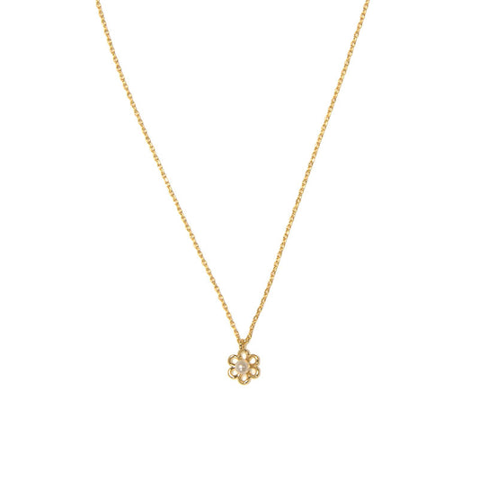 Gold Daisy with Pearl Pendant Necklace
