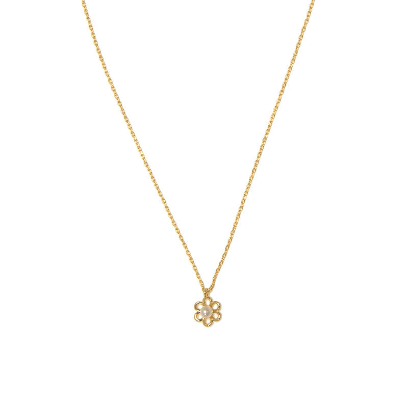 Gold Daisy with Pearl Pendant Necklace