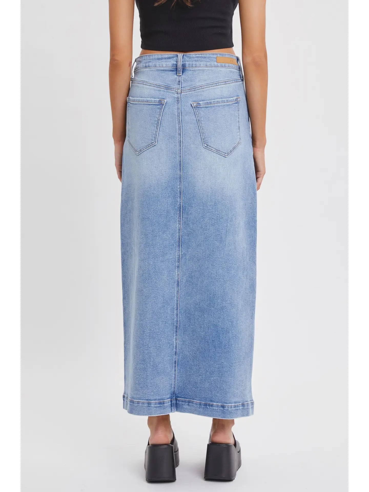 Mid-Waist Denim Maxi Skirt