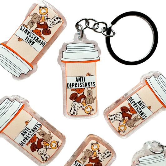 Dog Pill Bottle Keychain