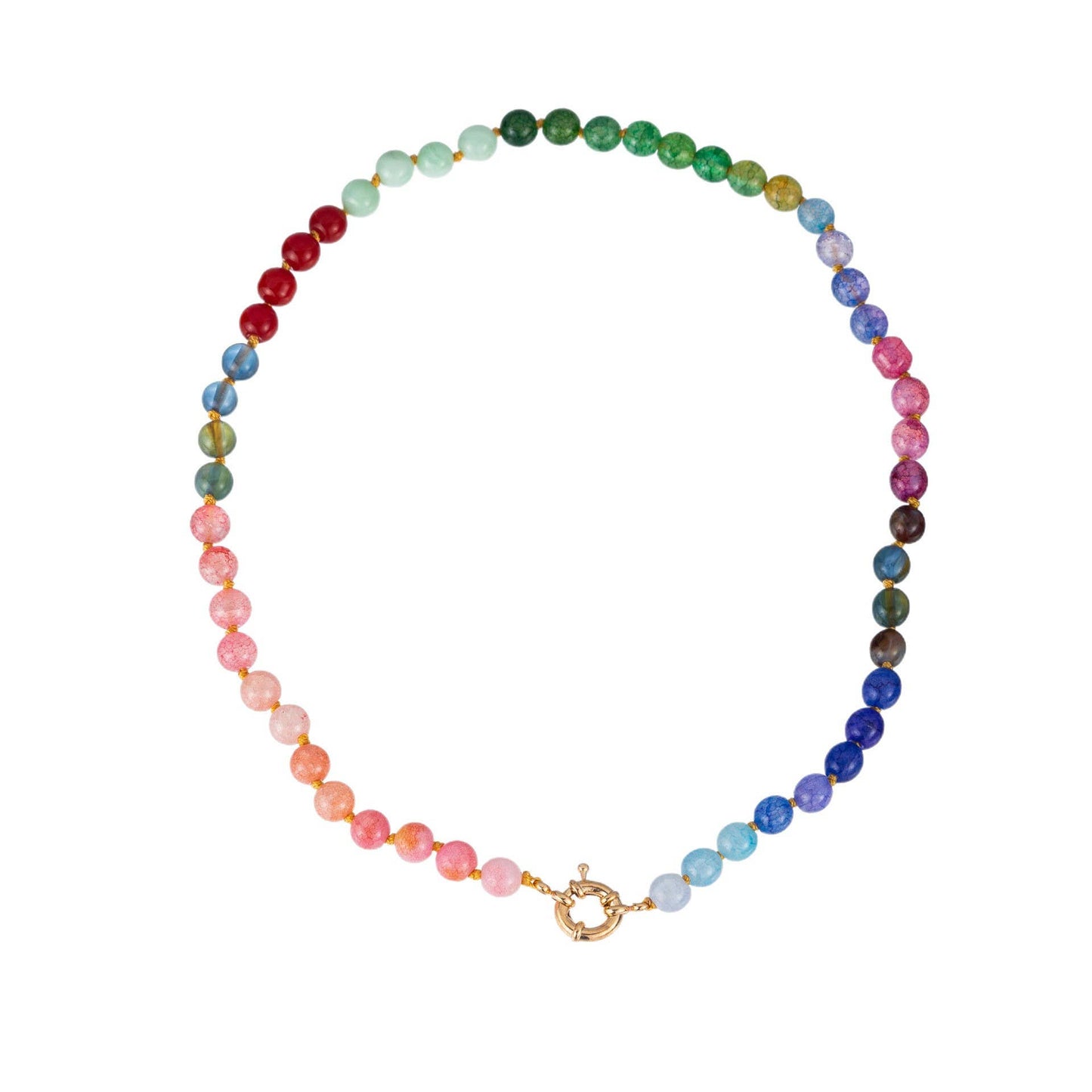 Natural Stone Semi-Precious Glass Mixed Necklace with Gold Clasp