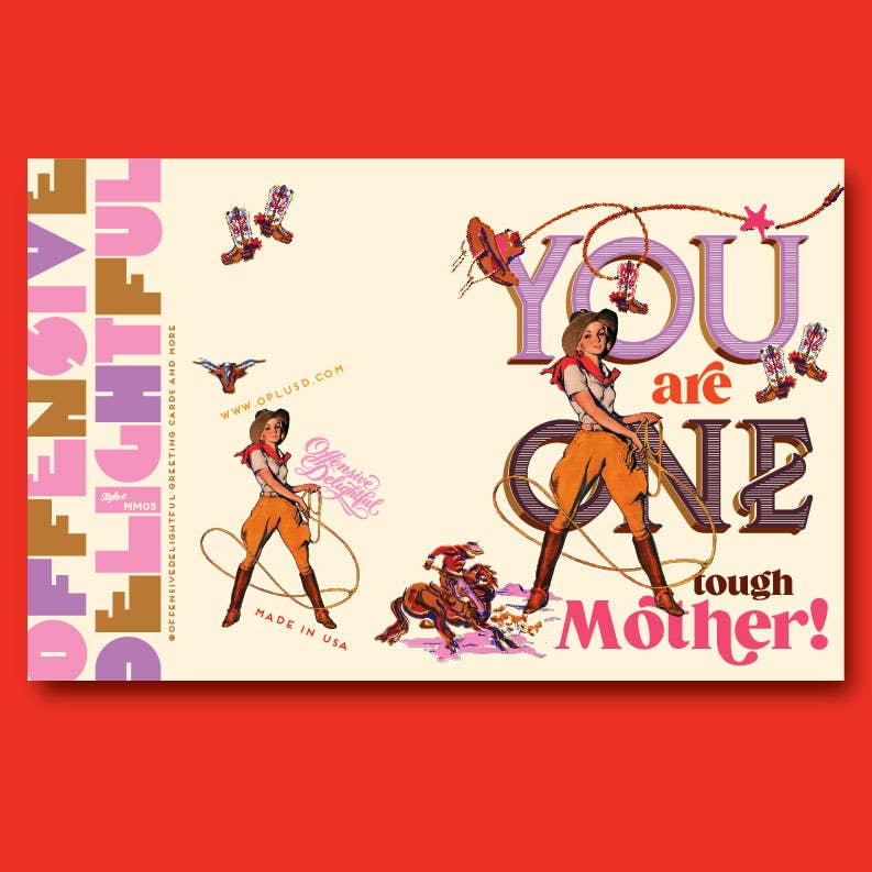 Product packaging with illustration of a woman and text on a red background