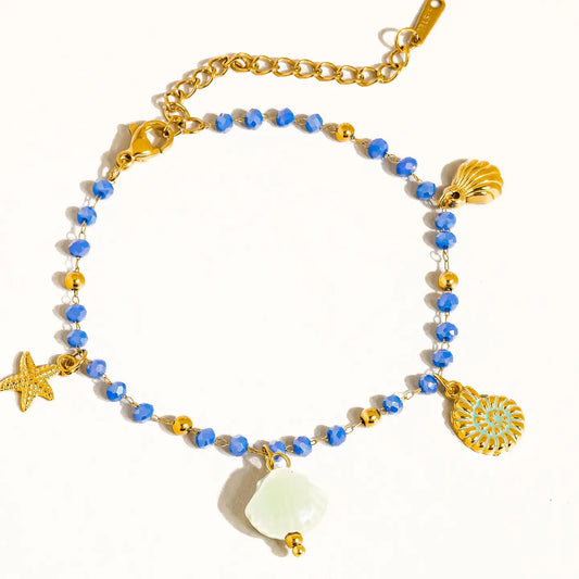 Elowan 18k Gold Shells and Star Beaded Bracelet