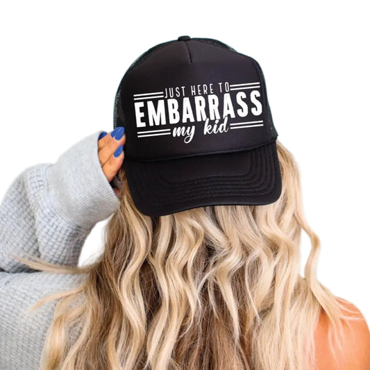 Just Here to Embarass My Kid Aspiring Retiree Trucker Hat