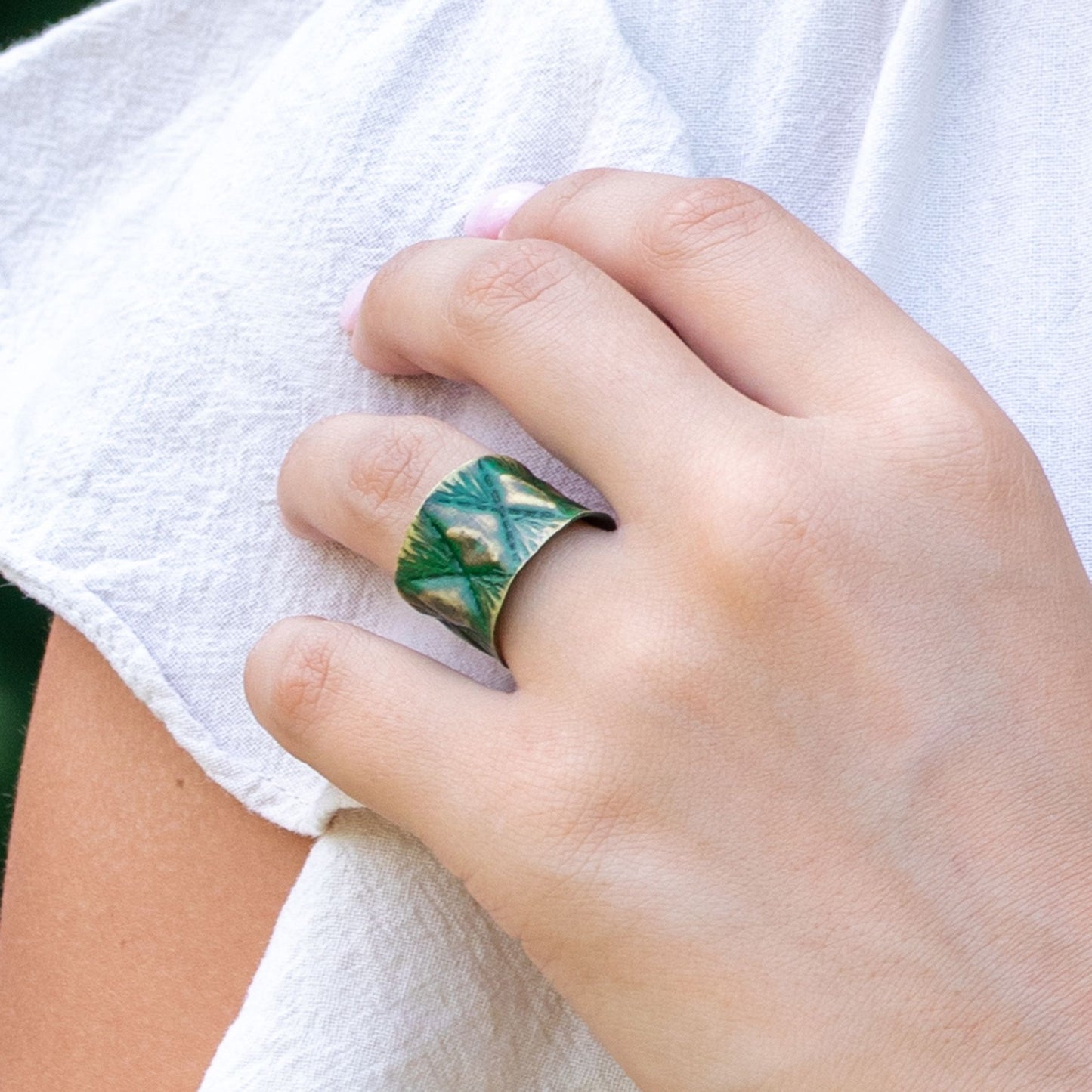 Gold Patina Ring- Emerald Green
