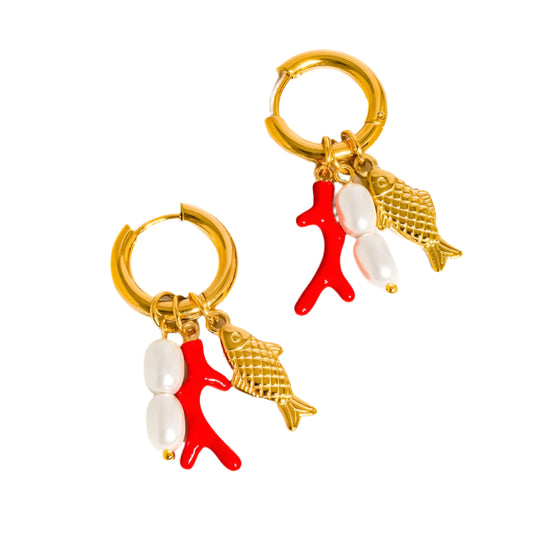 Coral Pearl Earrings