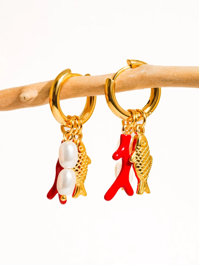 Coral Pearl Earrings