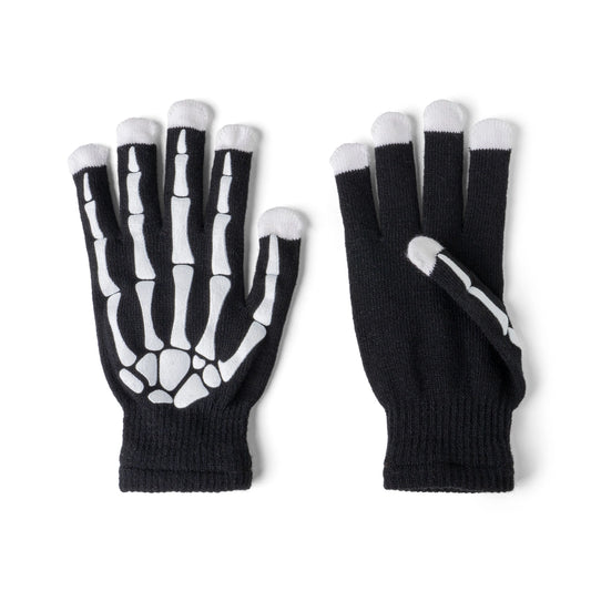 Black skeleton gloves with white bones on a white background