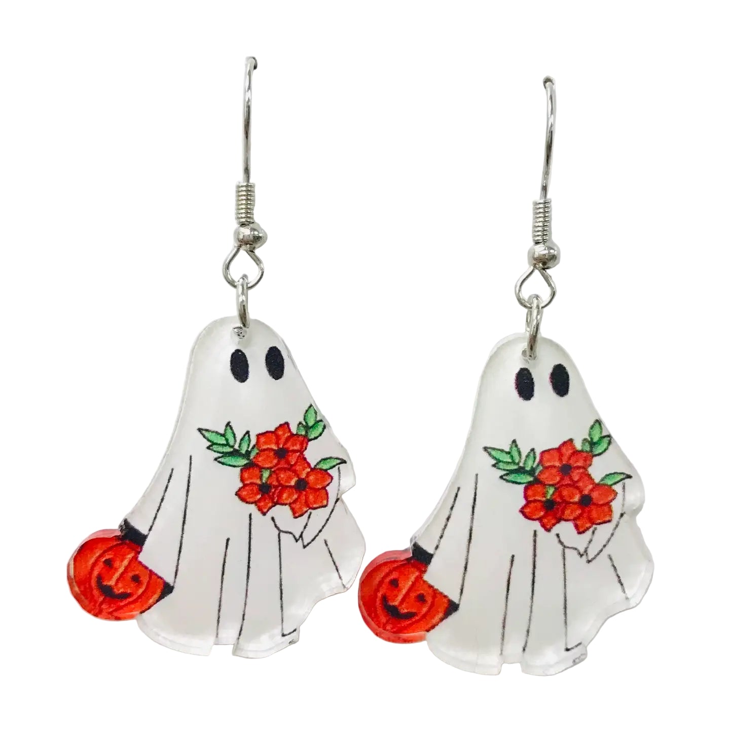 Acrylic Ghost with Flowers Earrings