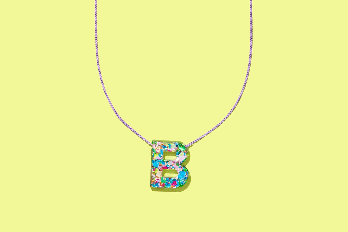 Confetti Initial Necklace on Colored Chain